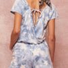 Star Tie-Dye Knit Romper with Open Surplice Back