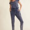 Mineral-Wash Knit Jumpsuit with Surplice Back – Denim Blue