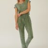 Mineral-Wash Knit Jumpsuit with Surplice Back – Olive