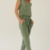 Mineral-Wash Knit Jumpsuit with Surplice Back – Olive