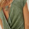 Mineral-Wash Knit Jumpsuit with Surplice Back – Olive