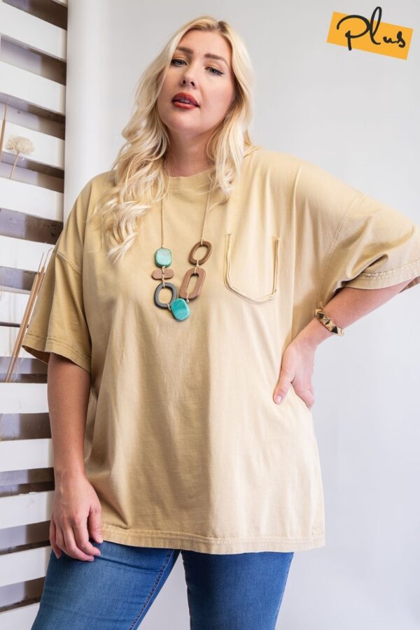Plus Size Mineral-Washed Cotton Boxy Tunic – Light Mustard