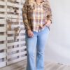 Plaid Button-Down Shirt with Frayed Hem – Faded Olive (Plus Size)