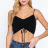 Sweater-Knit Crop Cami with Ruched Front – Black