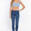 Sweater-Knit Ruched Crop Cami – Heather Blue