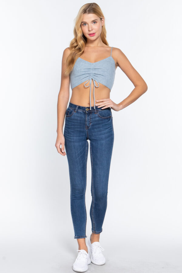 Sweater-Knit Ruched Crop Cami – Heather Blue