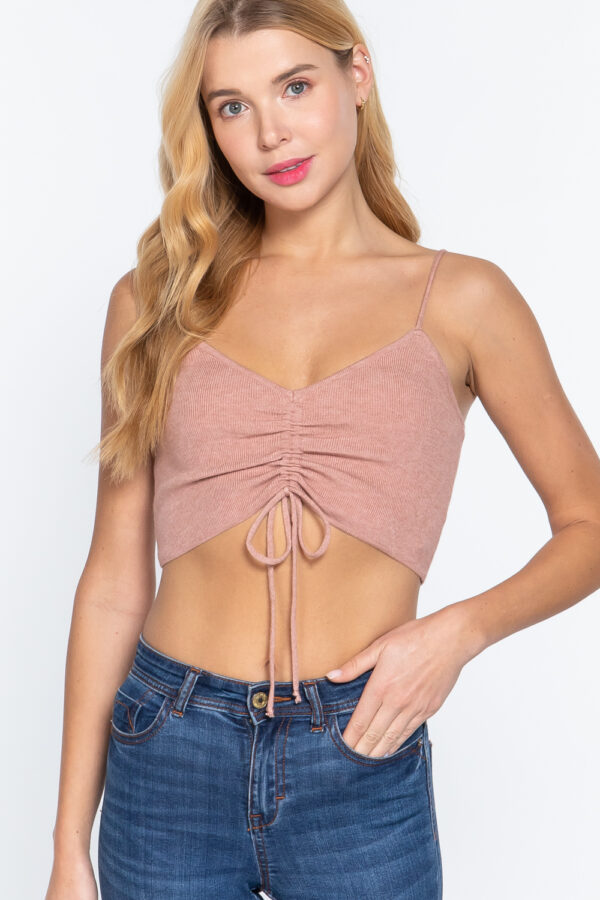 Sweater Knit Crop Cami with Front Ruched Detail – Heather Pink
