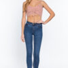 Sweater Knit Crop Cami with Front Ruched Detail – Heather Pink