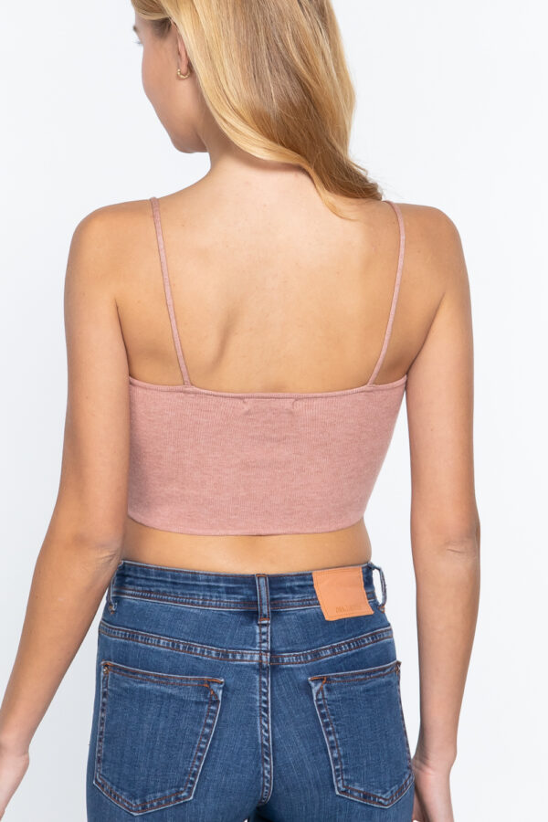 Sweater Knit Crop Cami with Front Ruched Detail – Heather Pink