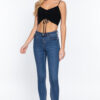 Sweater-Knit Crop Cami with Ruched Front – Black