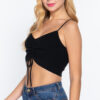 Sweater-Knit Crop Cami with Ruched Front – Black