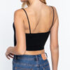 Sweater-Knit Crop Cami with Ruched Front – Black