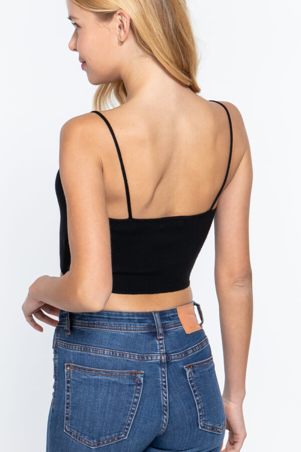 Sweater-Knit Crop Cami with Ruched Front – Black