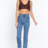 Textured Crop Sweater Tank – V-Neck in Chocolate