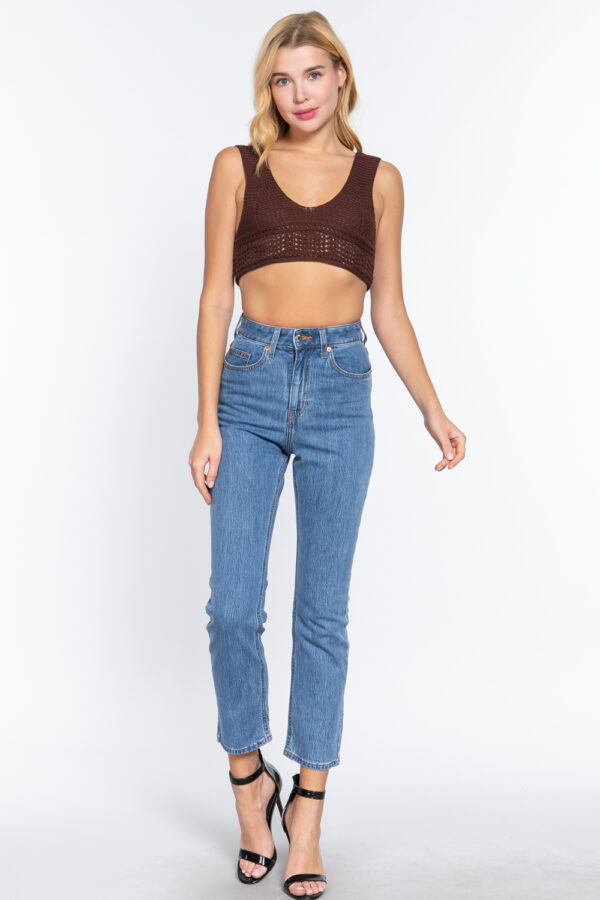 Textured Crop Sweater Tank – V-Neck in Chocolate
