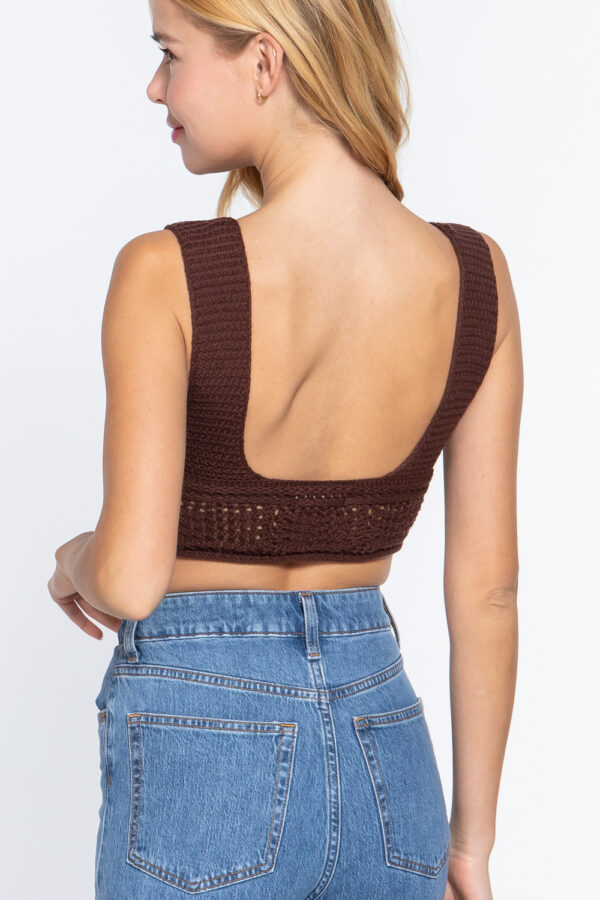 Textured Crop Sweater Tank – V-Neck in Chocolate