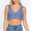 Textured V-Neck Crop Sweater Tank – Mid Blue
