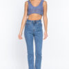 Textured V-Neck Crop Sweater Tank – Mid Blue