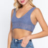 Textured V-Neck Crop Sweater Tank – Mid Blue