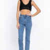 Textured Crop Sweater Tank – Black V-Neck