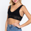 Textured Crop Sweater Tank – Black V-Neck