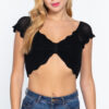 Sweater Knit Crop Top – Knot-Front V-Neck – Black