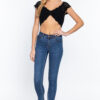 Sweater Knit Crop Top – Knot-Front V-Neck – Black