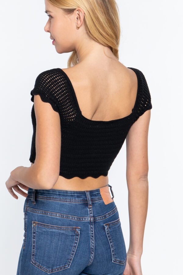 Sweater Knit Crop Top – Knot-Front V-Neck – Black