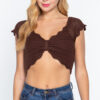 V-Neck Front-Knot Sweater Knit Crop Top – Chocolate
