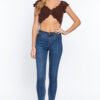 V-Neck Front-Knot Sweater Knit Crop Top – Chocolate