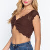 V-Neck Front-Knot Sweater Knit Crop Top – Chocolate