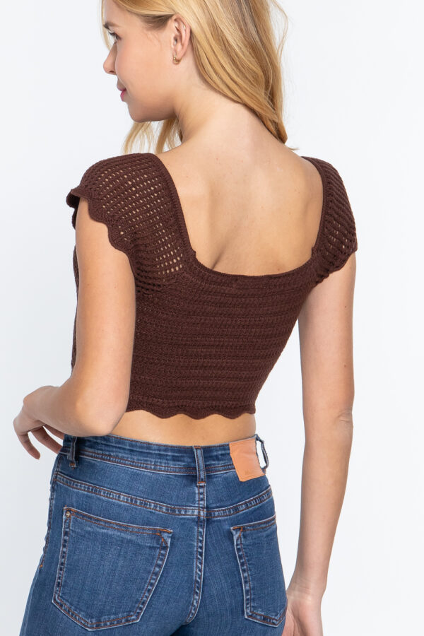 V-Neck Front-Knot Sweater Knit Crop Top – Chocolate