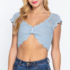 V-Neck Front-Knot Sweater Knit Crop Top – Silk Blue