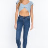 V-Neck Front-Knot Sweater Knit Crop Top – Silk Blue