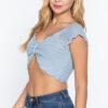 V-Neck Front-Knot Sweater Knit Crop Top – Silk Blue