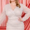 Glitter Mesh Shirring Side Plus-Size Mini Dress – Ivory
