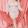Glitter Mesh Shirring Side Plus-Size Mini Dress – Ivory