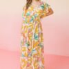 Printed Woven Maxi Cover-Up with Ruffled Sleeves – Ivory