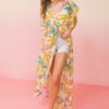 Printed Woven Maxi Cover-Up with Ruffled Sleeves – Ivory