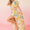 Printed Woven Maxi Cover-Up with Ruffled Sleeves – Ivory