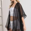 Sheer Shawl Cardigan with Ruffle Edge – Black