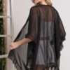 Sheer Shawl Cardigan with Ruffle Edge – Black