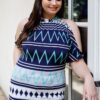 Plus Polka Dot Cold-Shoulder Self-Tie Short Sleeve Top