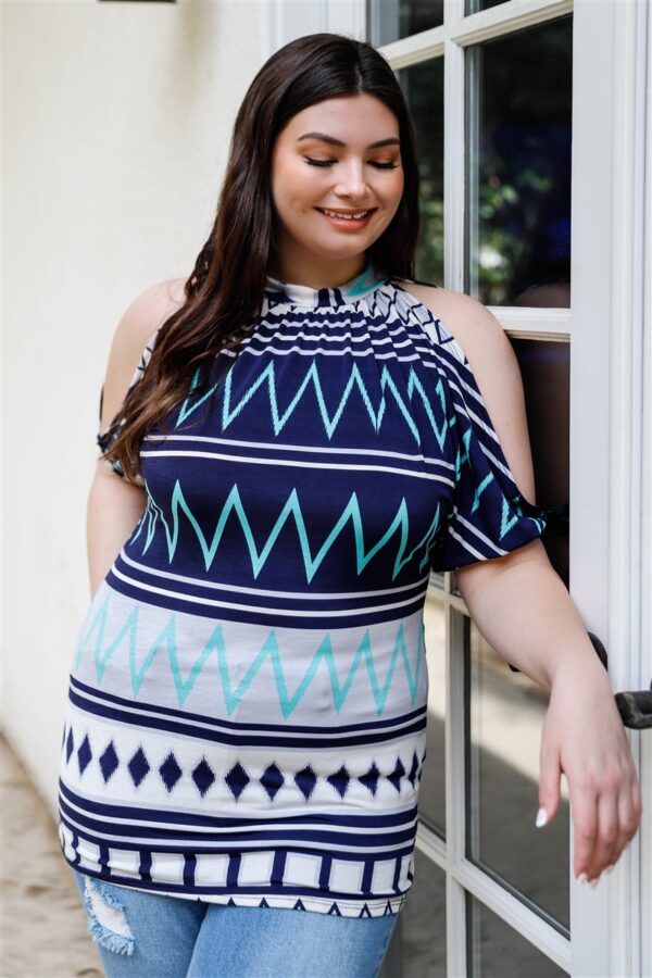 Plus Polka Dot Cold-Shoulder Self-Tie Short Sleeve Top
