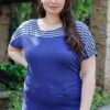 Plus-Size Stripe Short-Sleeve Top with Bell Sleeves
