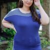 Plus-Size Stripe Short-Sleeve Top with Bell Sleeves