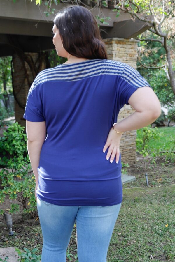 Plus-Size Stripe Short-Sleeve Top with Bell Sleeves