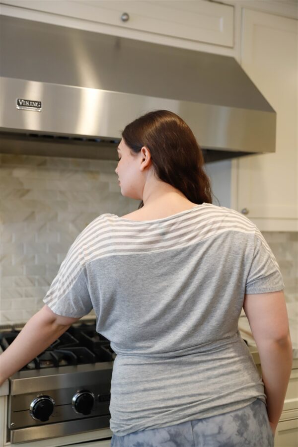 Plus-Size Striped Bell Short Sleeve Top – Grey