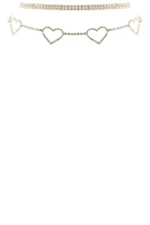 5-Heart Rhinestone Choker Necklace – Gold or Rhodium
