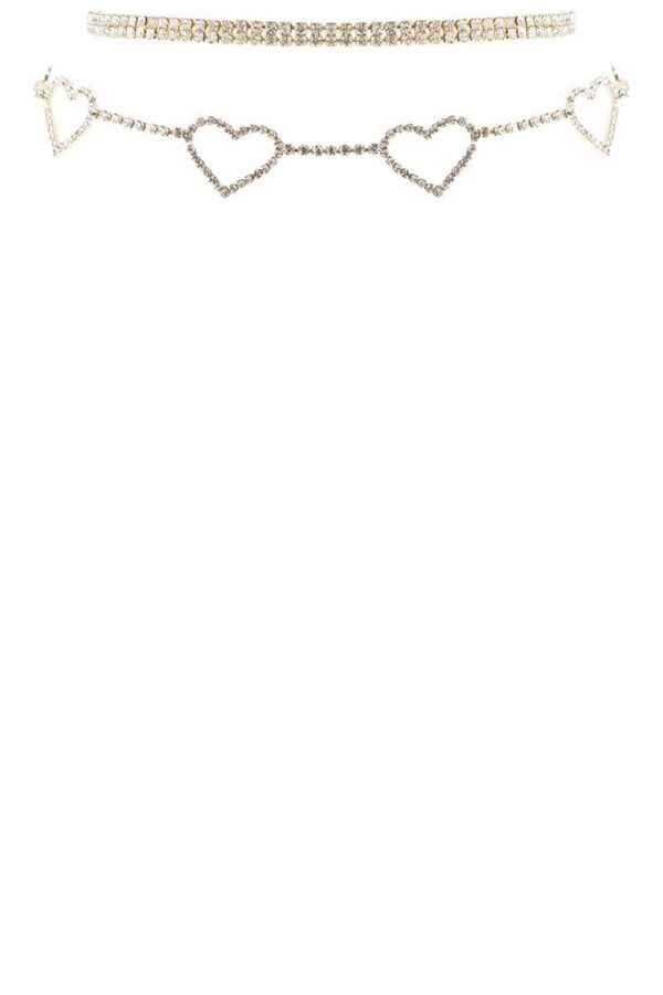 5-Heart Rhinestone Choker Necklace – Gold or Rhodium